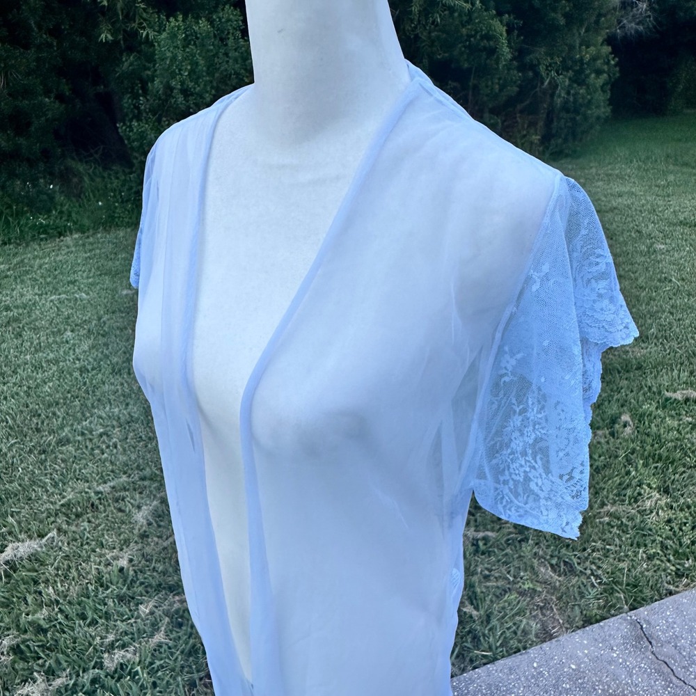 Sears Vintage Sheer Lace Lingerie Fairy Coquette Baby Doll Robe Women S Blue